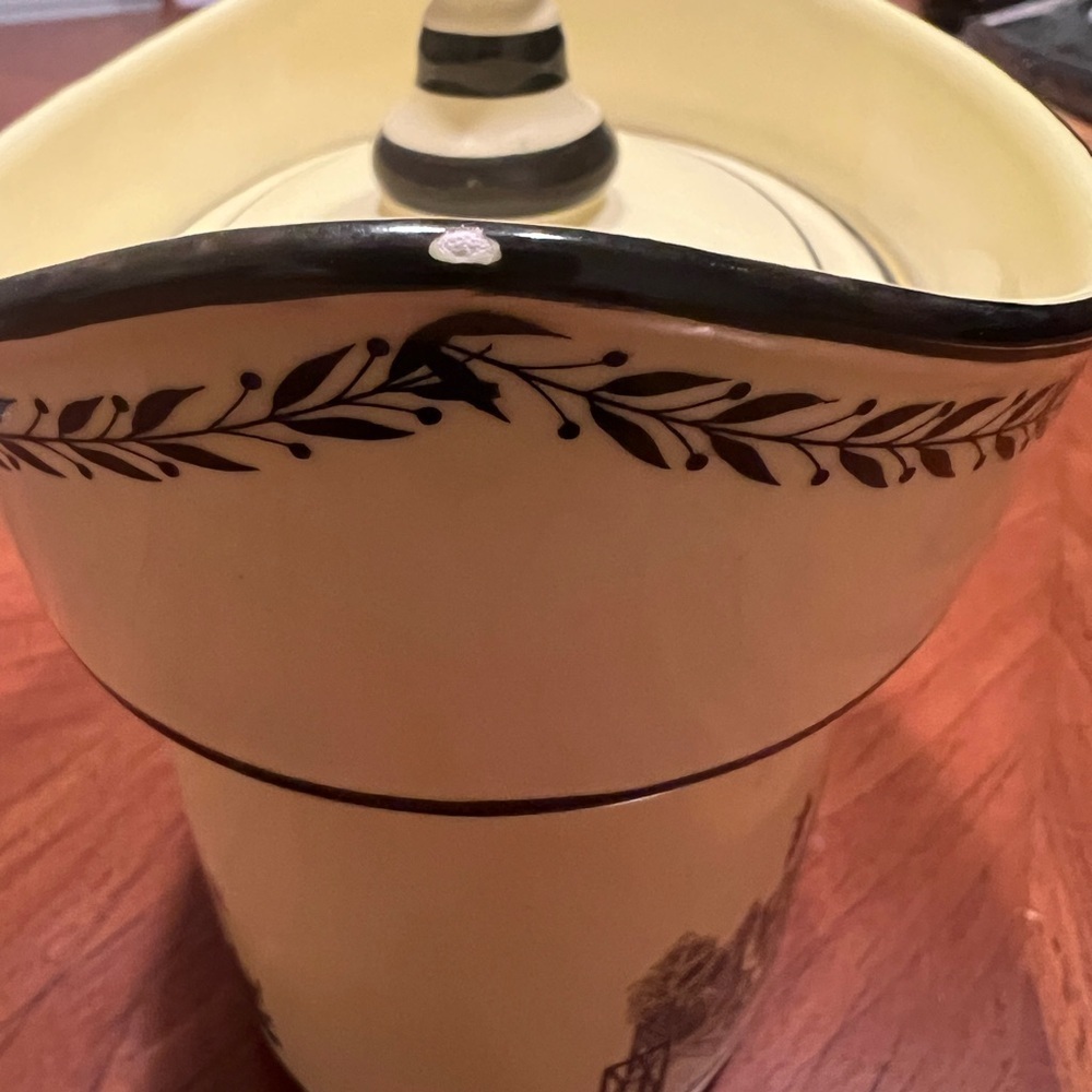 Vintage Mottahedeh Creil Yellow/Black Porcelain 7” Scoop Lidded Footed Urn Italy - Picture 2 of 15